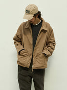 USAGE Textured Nep Blouson Jacket in Beige - On Male Model