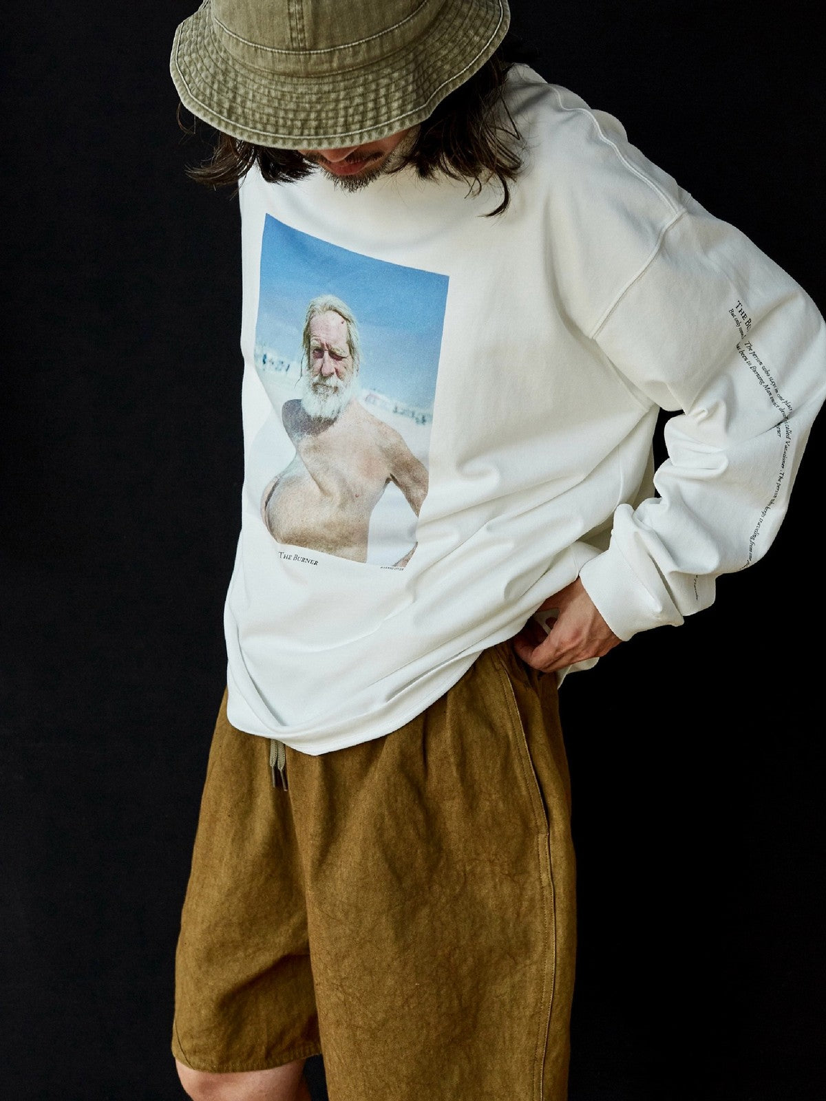 USAGE Vintage Photo Print Cotton T Shirt in White - On Male Model