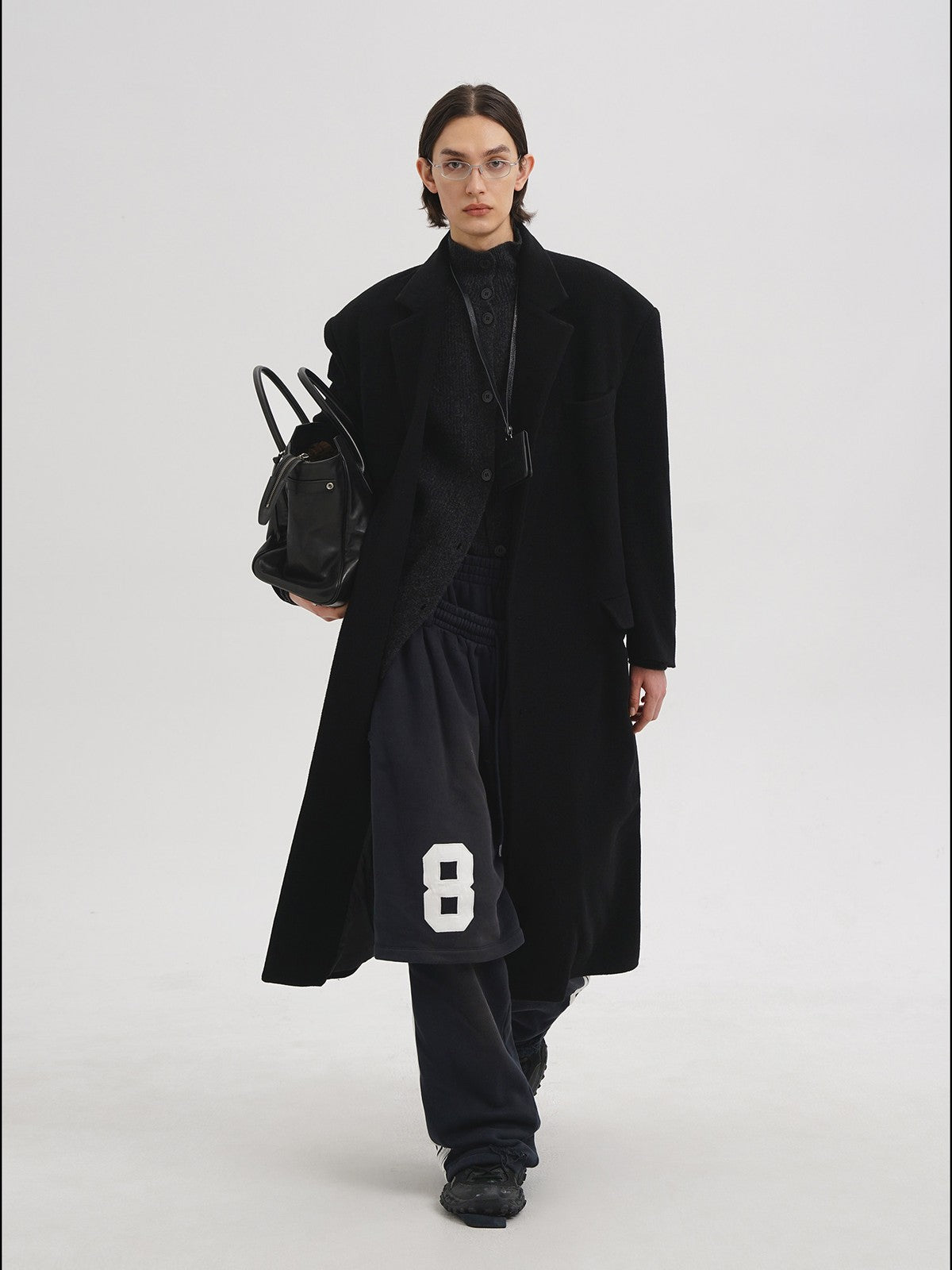 MASONPRINCE Convertible Layered Cotton Skirt Shorts in Black - On Male Model