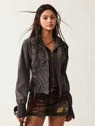 BEERBRO Mock Layer Cotton Biker Jacket in Gray - On Female Model
