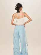 BEERBRO Drawstring Wide Leg Parachute Pants in Sky Blue - On Model