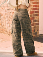 BEERBRO Camo Wide Leg Cargo Pants in Olive - On Female Model