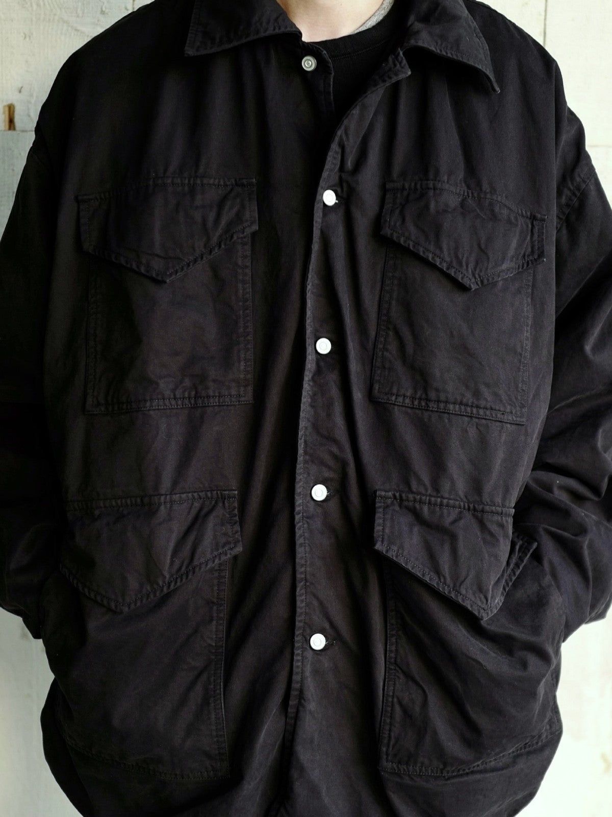 USAGE Washed Cotton Twill M65 Jacket in Black - On Male Model