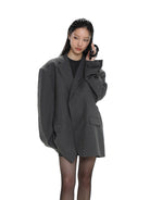MASONPRINCE Minimalist Textured Two Button Blazer in Gray - On Female Model