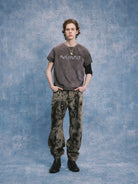 SOD Hand Tie Dye Distressed Straight Jeans in Gray - On Male Model