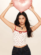 BEERBRO Heart Print Cutout Cami in White - On Female Model