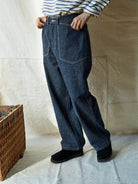 USAGE Vintage Neppy Cotton Straight Leg Jeans in Navy Blue - On Model