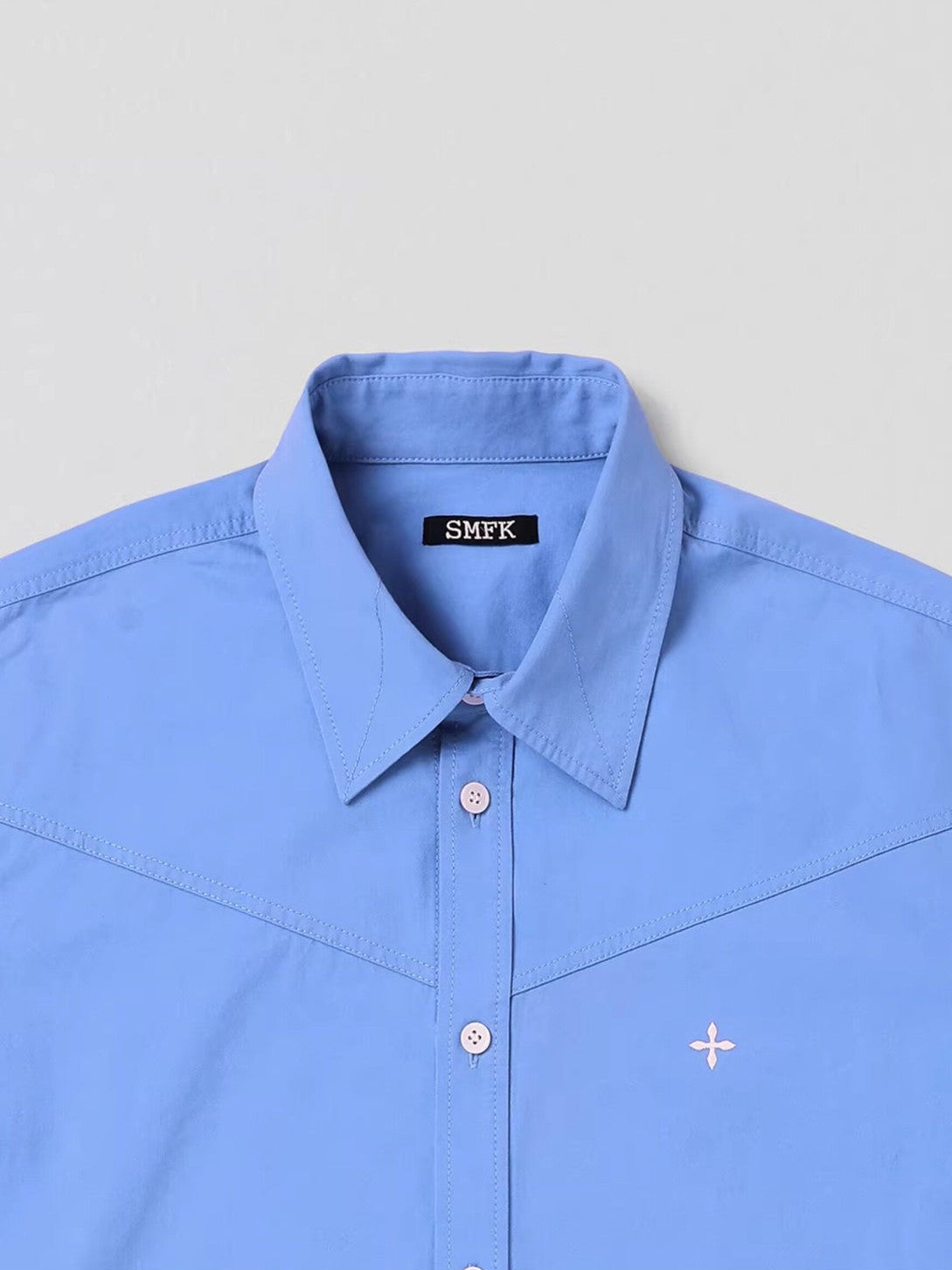 SMFK Cross Badge Cotton Cargo Shirt in Sky Blue - Detail