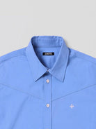 SMFK Cross Badge Cotton Cargo Shirt in Sky Blue - Detail
