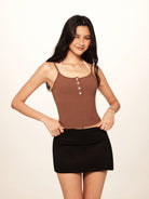 BEERBRO Ribbed Layered Halter Tank in Brown - On Female Model