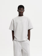 MASONPRINCE Structured Cropped T Shirt in Heather Gray - On Male Model