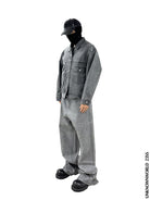 UNKNOWNWORLD Washed Grey Coated Trucker Jacket in Gray - On Model