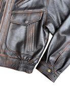 UNKNOWNWORLD Distressed Cowhide Flight Jacket in Brown - Detail