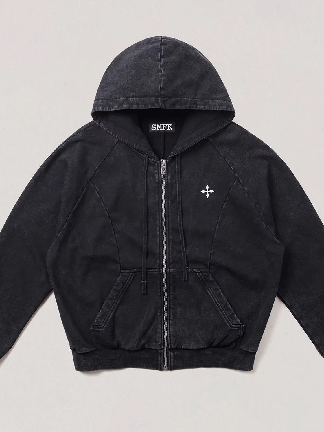SMFK Washed Cotton Zip Up Hoodie in Gray
