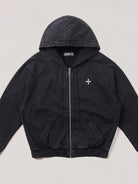 SMFK Washed Cotton Zip Up Hoodie in Gray