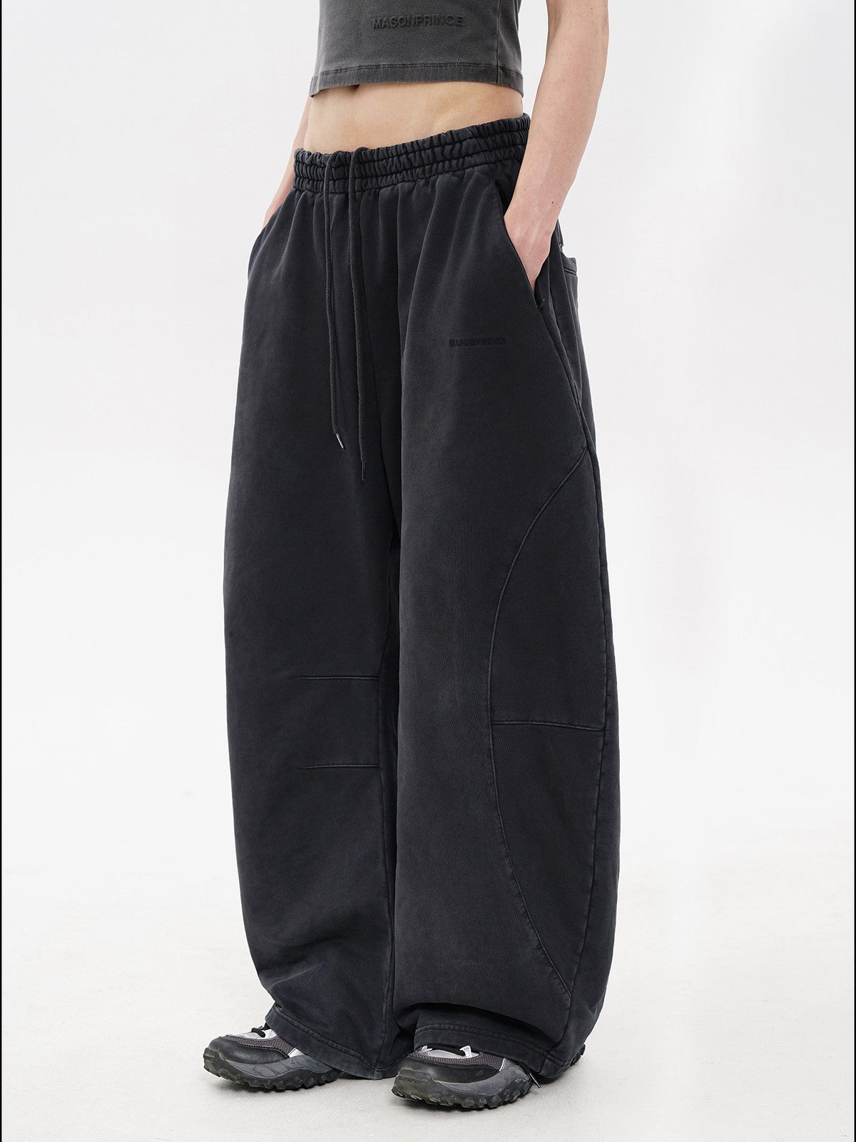 MASONPRINCE Double Layered Cotton Joggers in Black - On Model