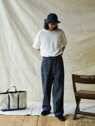 USAGE Vintage Neppy Cotton Straight Leg Jeans in Navy Blue - On Male Model