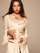 BEERBRO Sheer Mesh Tie Front Top in White - On Female Model
