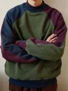 USAGE Colorblock Raglan Cotton Sweatshirt in Green - On Male Model