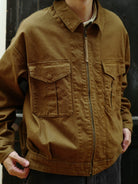 USAGE Heavyweight Canvas Cropped Workwear Jacket in Brown - On Male Model