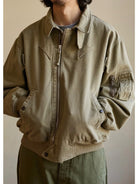 USAGE Washed Cotton Lyocell B 15 Bomber in Khaki - On Male Model