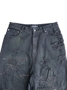 UNKNOWNWORLD Distressed Boro Mud Dyed Jeans in Black - Detail