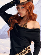 BEERBRO Cowl Neck Top Leopard Cami Set in Black - On Female Model