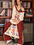 BeerBro Contrast Stripe Cargo Pants in Red - On Female Model