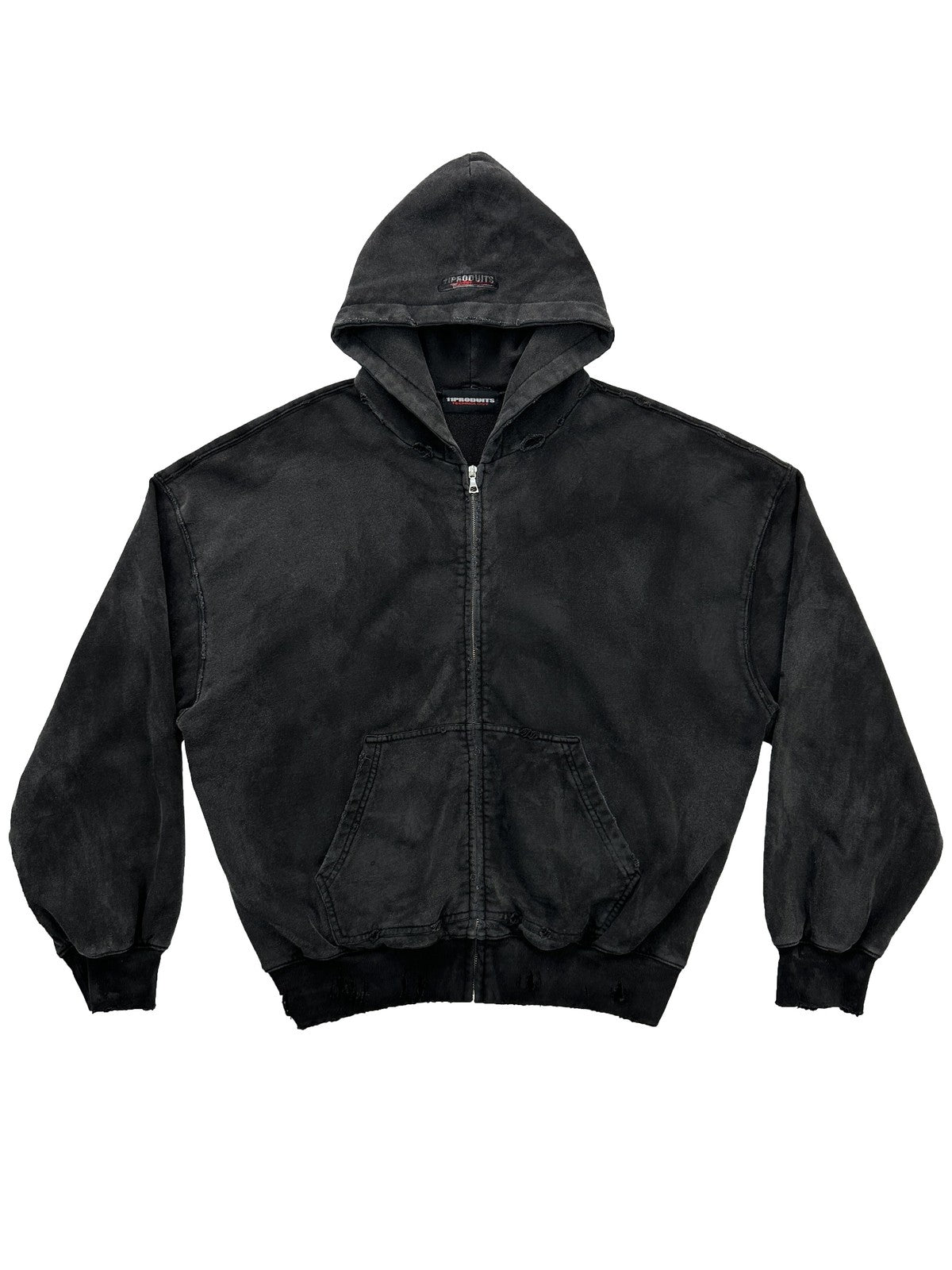 UNKNOWNWORLD Mud Dyed Zip Up Hoodie in Black