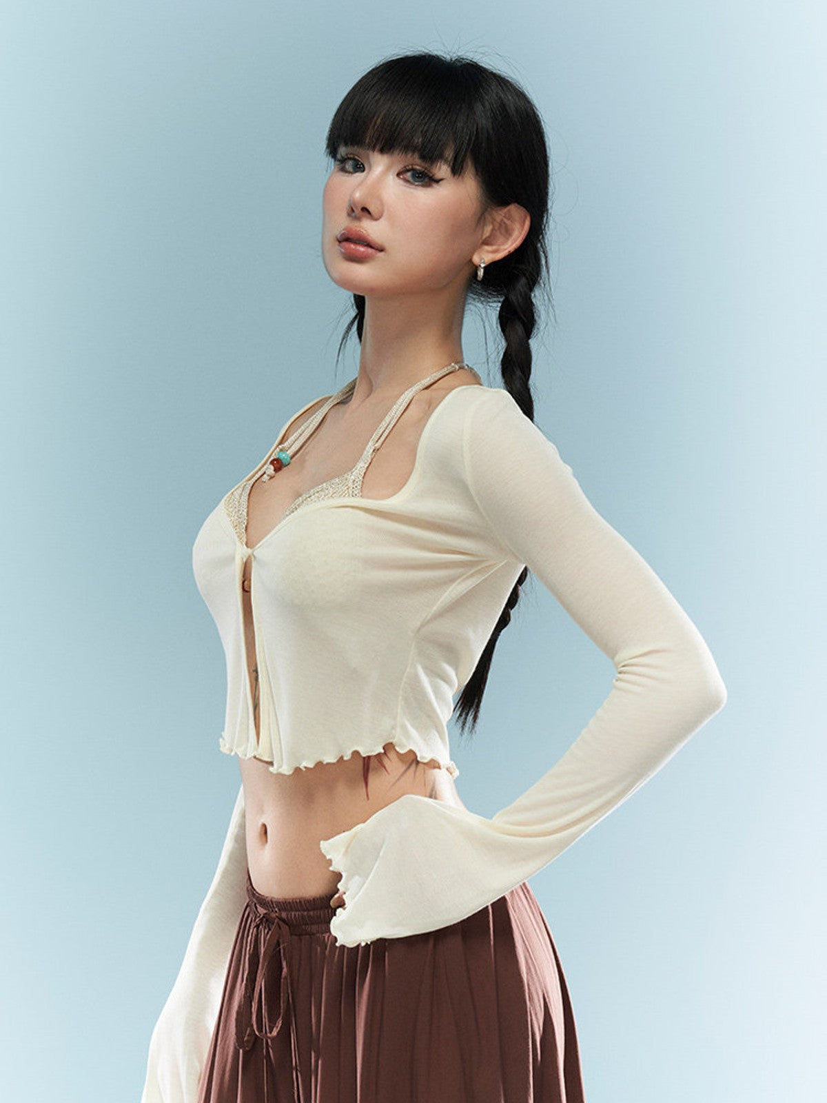 BEERBRO Halter Bikini Shrug Set in White - On Female Model