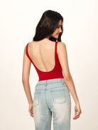 BEERBRO Scoop Neck Low Back Bodysuit in Red - On Female Model