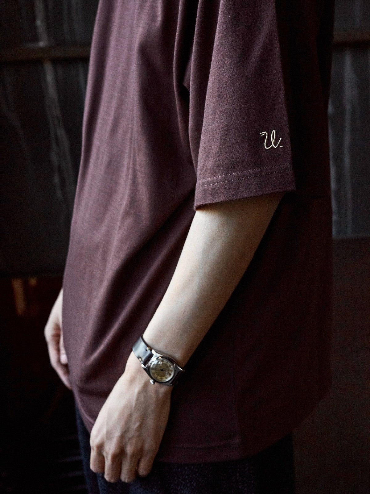 USAGE Merino Wool Blend T Shirt Set in Brown - On Model