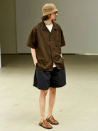 USAGE Floral Japanese Cotton Aloha Shirt in Brown - On Male Model