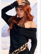 BeerBro Cowl Neck Top Leopard Cami Set in Black - On Female Model