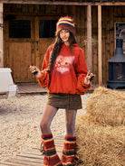 BEERBRO Distressed Cat Graphic Hoodie in Orange - On Female Model