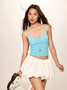 BEERBRO Puffy Bubble Mini Skirt in White - On Female Model