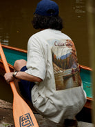 USAGE Canoe Club Graphic Cotton T Shirt in Beige - On Model