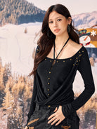 BEERBRO Lyocell Crossover Cowl Neck Top in Black - On Female Model