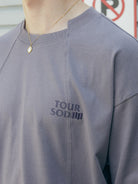 SOD Deconstructed Panel Cotton T Shirt in Purple - On Model