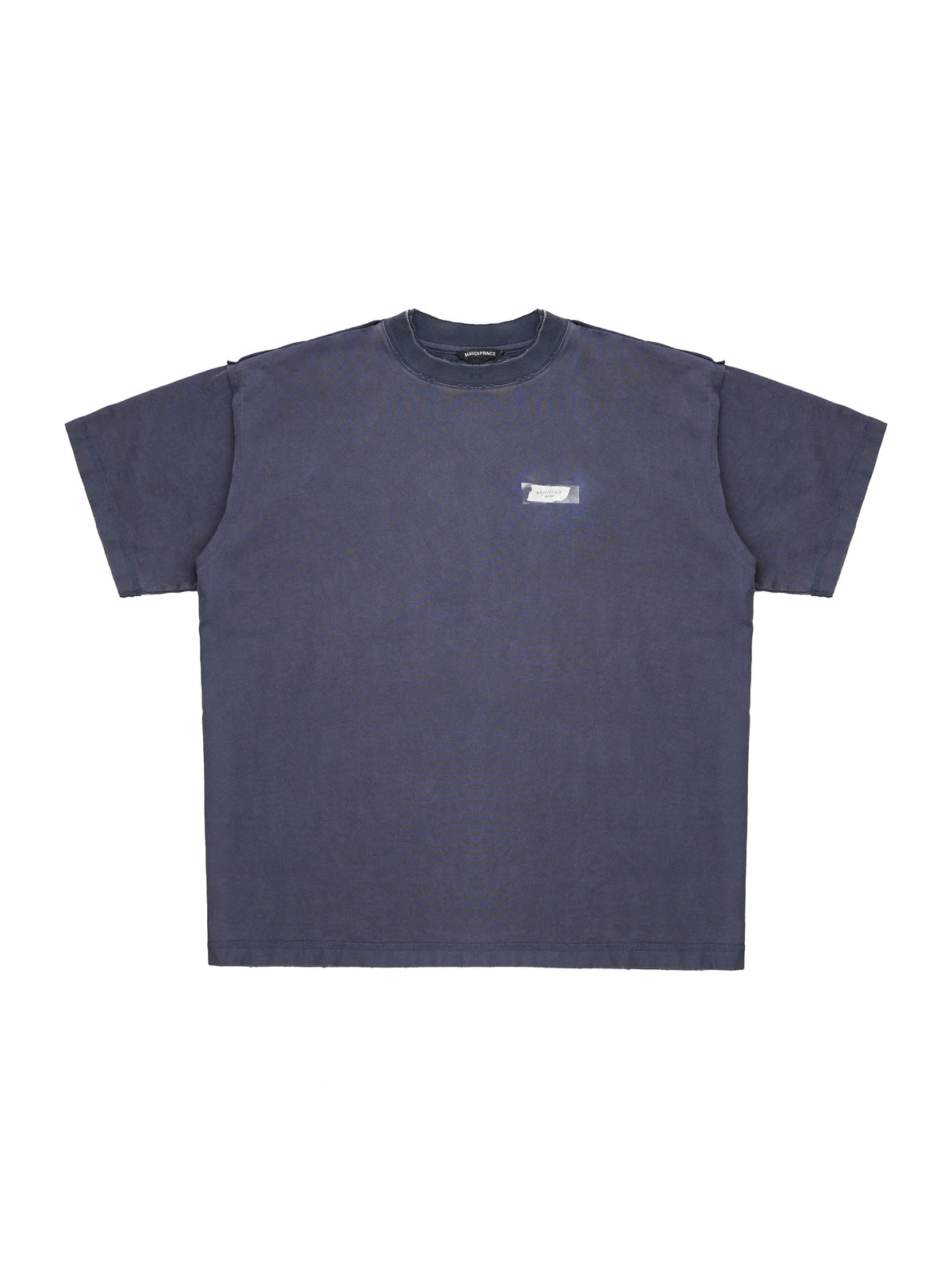 MASONPRINCE Exposed Seam Tape Print T Shirt in Navy Blue