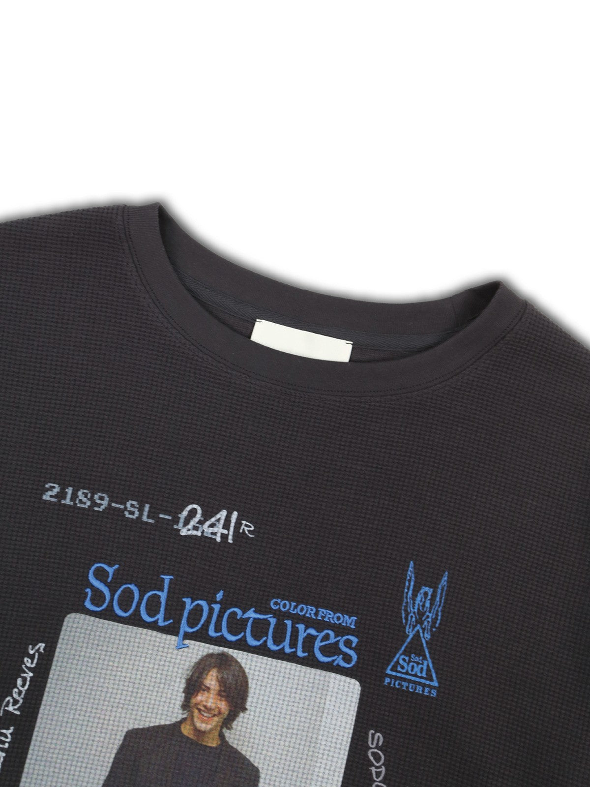 SOD Keanu Graphic Waffle Knit Top in Gray - Detail