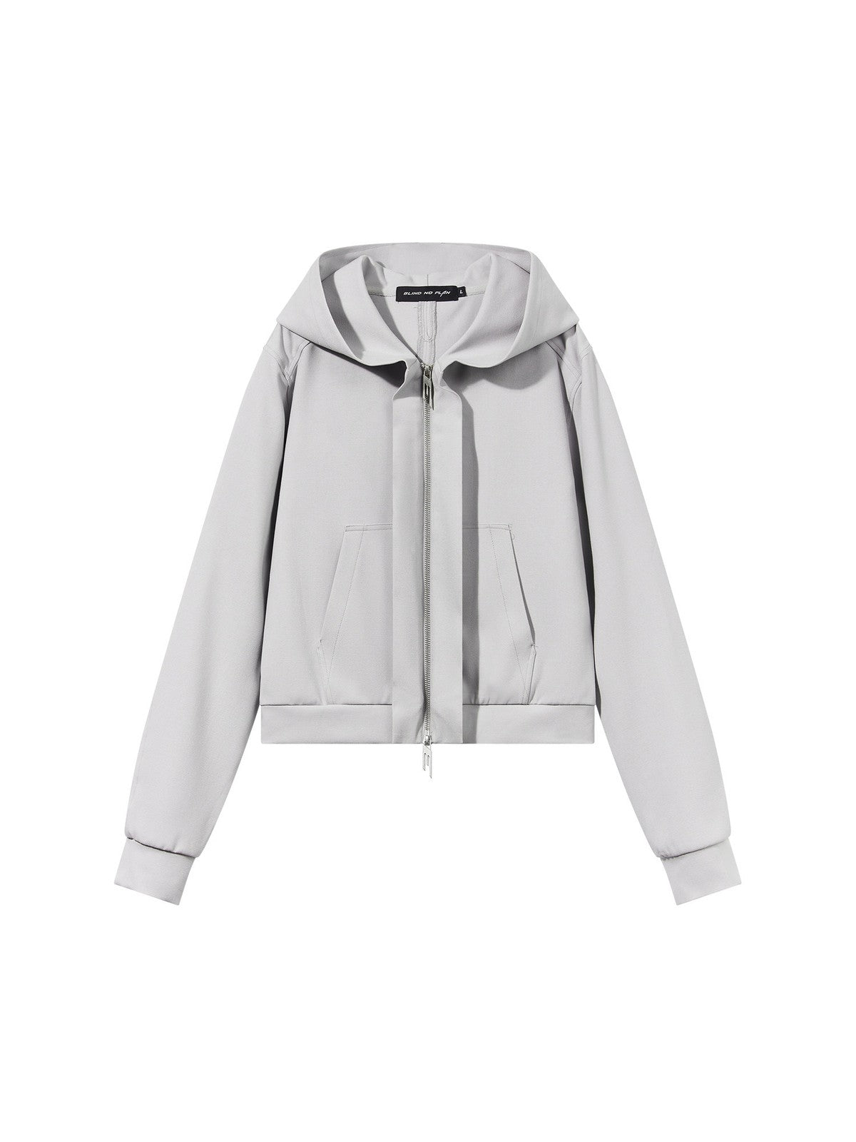 BLINDNOPLAN Cropped Zip Up Hoodie with Structured Trim in Gray