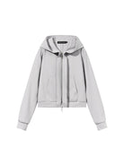 BLINDNOPLAN Cropped Zip Up Hoodie with Structured Trim in Gray