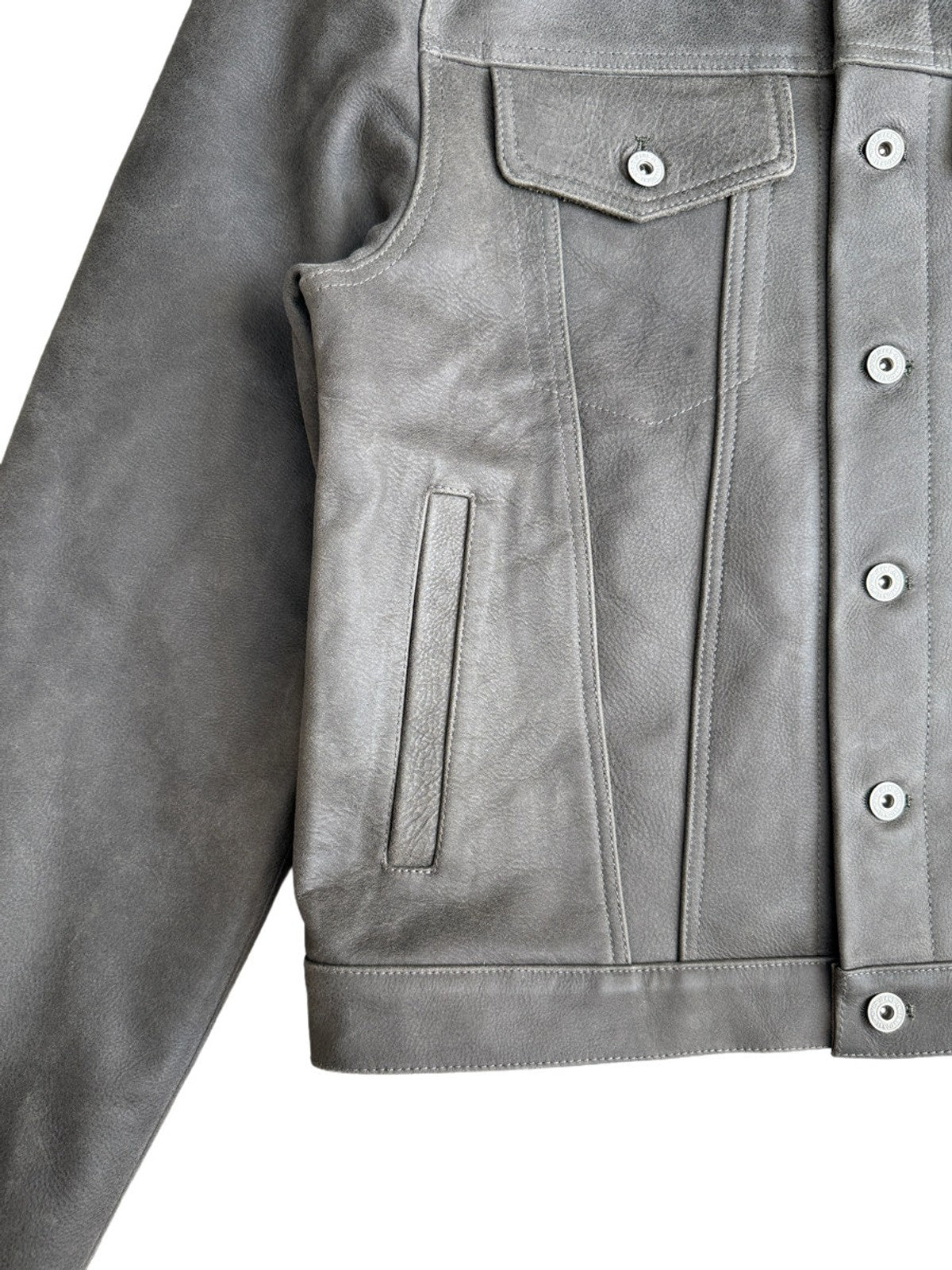 UNKNOWNWORLD Cracked Leather Type 3 Jacket in Green - Detail