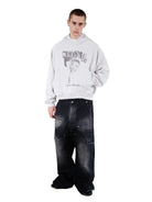 UNKNOWNWORLD Distressed Punk Print Hoodie in Gray - On Male Model
