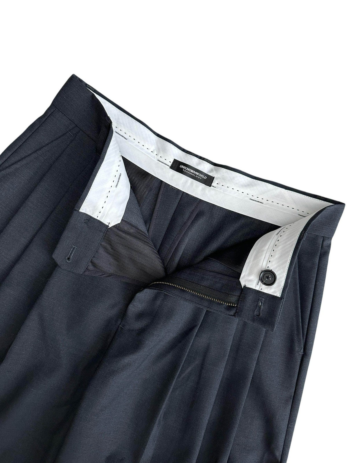 UNKNOWNWORLD Triple Pleated Wool Blend Trousers in Gray - Detail