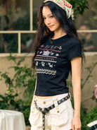 BEERBRO Mosaic Puppy Graphic Baby Tee in Black - On Female Model