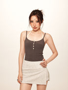 BEERBRO Ribbed Layered Halter Tank in Coffee - On Female Model