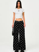 SMFK All Over Print Wide Leg Jeans in Black - On Female Model