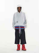 BLINDNOPLAN Layered Waistband Spliced Hoodie in Gray - On Female Model